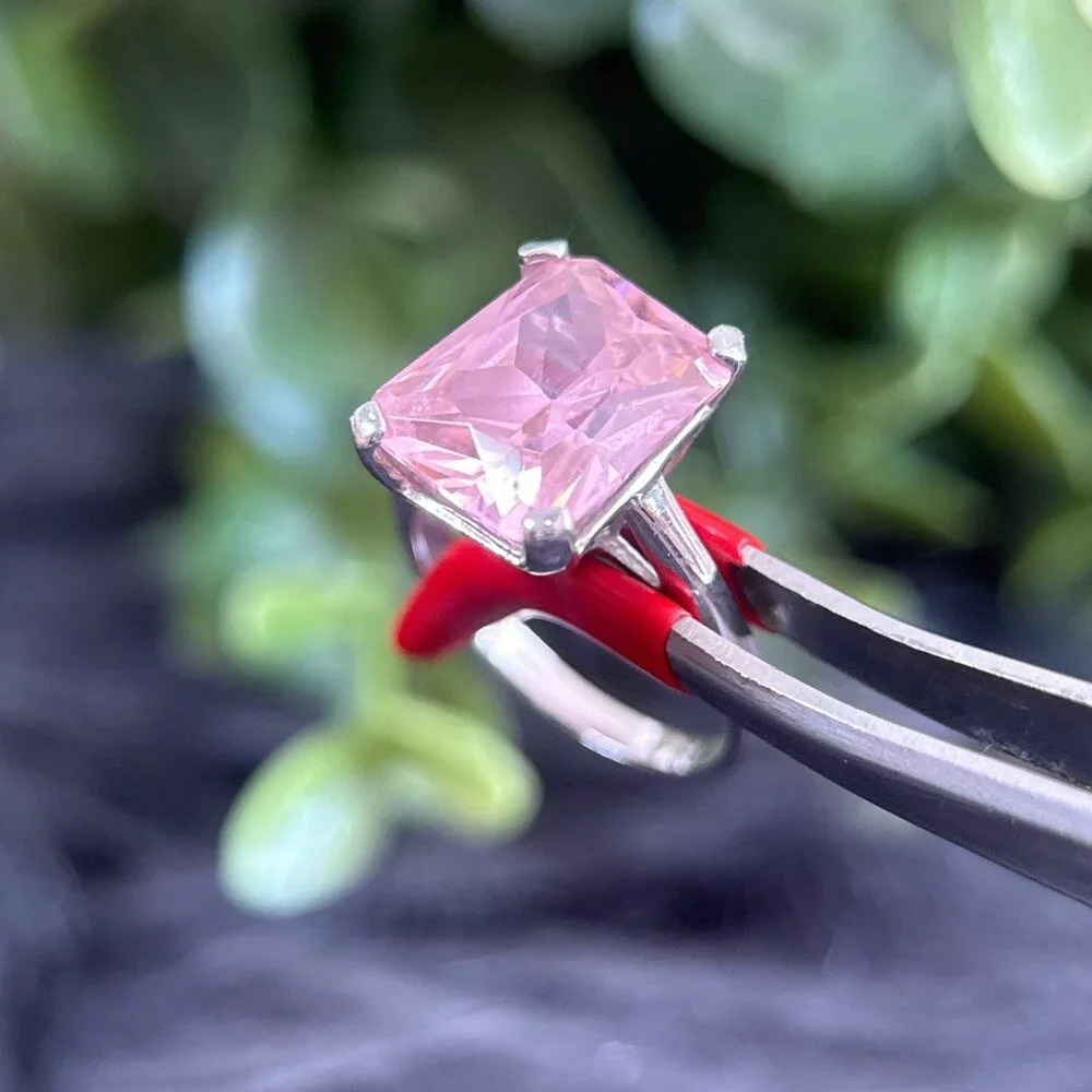 925‎ Silver Emerald Cut Pink Stone Ring